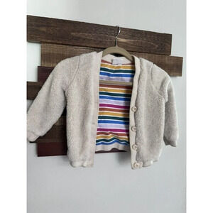 Hanna Andersson Sherpa ButtonUp Sweater Cardigan 4 ivory rainbow striped lining